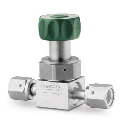 316L VAR UHP High Flow Diaphragm Sealed Valve, 1/2 in. Female Swagelok VCR Fitting, SC-01 Cleaned, Green Round Handle