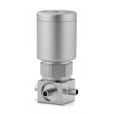 316L VIM-VAR UHP 3-Port Diaphragm Sealed Valve, C Flow Path, 1/4 in. TBW, SC-01 Cleaned, NC Actuator