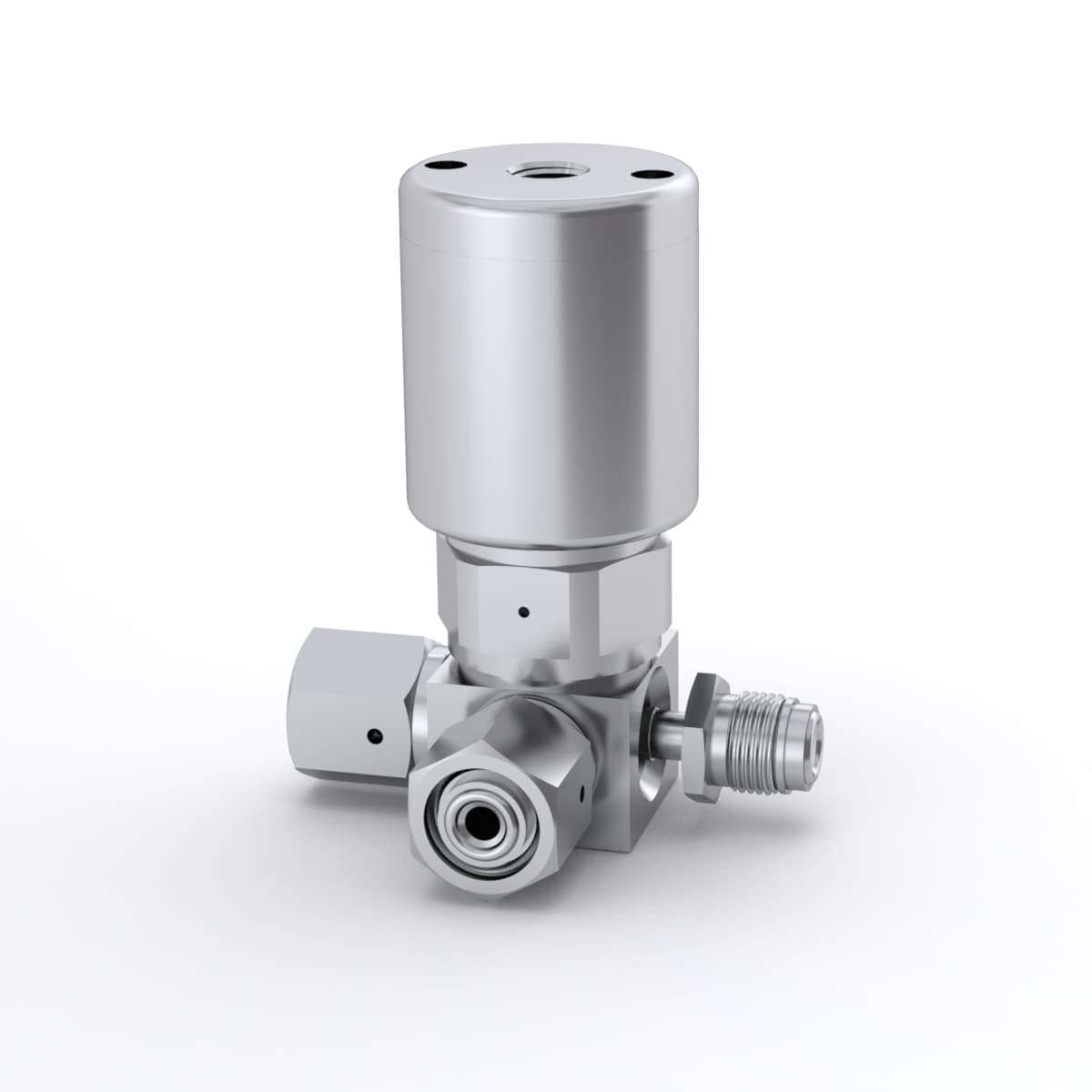 316L VIM-VAR UHP High Flow 3-Port Diaphragm Sealed Valve, 1/4 in. Rotatable Male VCR x Female VCR x Female VCR, NC