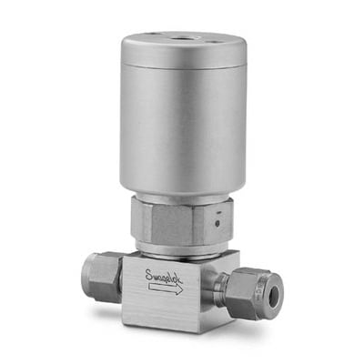 316L VIM-VAR UHP Diaphragm Sealed Valve, 6 mm Swagelok Tube Fitting, NC Actuator