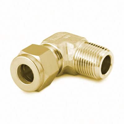 Brass Swagelok Tube Fitting, Male Elbow, 10 mm Tube OD x 1/4 in. Male ISO Tapered Thread