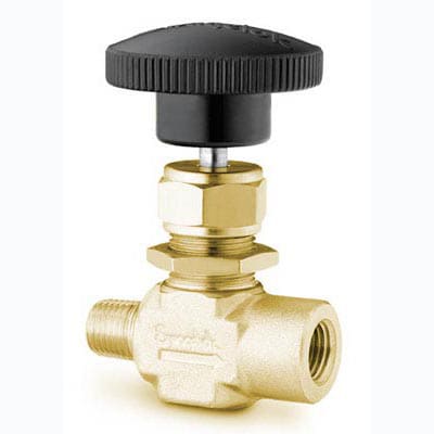 Brass Integral Bonnet Needle Valve, 0.73 Cv, 1/4 in. MNPT x 1/4 in. FNPT, Regulating Stem