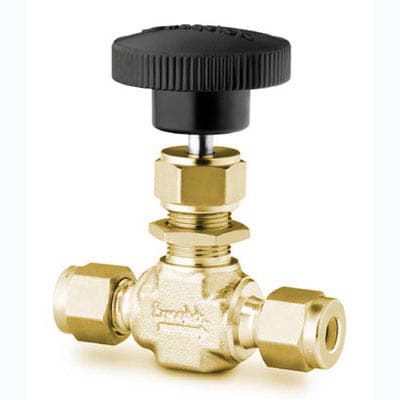 Brass Integral Bonnet Needle Valve, 0.37 Cv, 1/4 in. Swagelok Tube Fitting, Regulating Stem