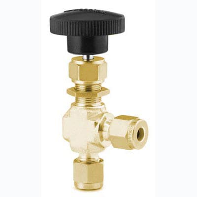 Brass Integral Bonnet Angle-Pattern Needle Valve, 3/8 in. Swagelok Tube Fitting, Regulating Stem