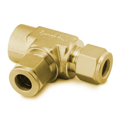 Brass Swagelok Tube Fitting, Female Run Tee, 1/4 in. Tube OD x 1/4 in. Female NPT x 1/4 in. Tube OD