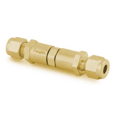 Brass Poppet Check Valve, Adjustable Pressure, 1/4 in. Swagelok Tube Fitting, 3 to 50 psig (0.21 to 3.5 bar)
