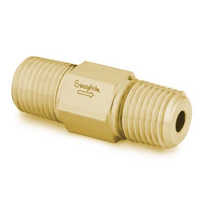 Swagelok Brass 1-Piece Poppet Check Valve, Fixed Pressure, 1/4 in. Male ISO, 1 psig (0.07 bar)