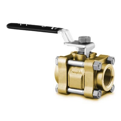 Swagelok Brass 3-Piece 60 Series Ball Valve, Reinforced PTFE Seats, 3/4 in. FNPT
