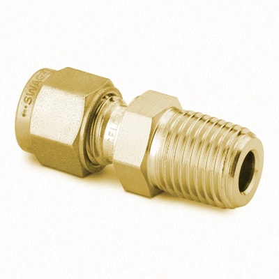 Brass Swagelok Tube Fitting, Male Connector, 8 mm Tube OD x 1/4 in. Male ISO Tapered Thread