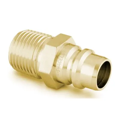 Swagelok Brass Full Flow Quick Connect Stem without Valve, 1.7 Cv, 1/4 in. Male NPT