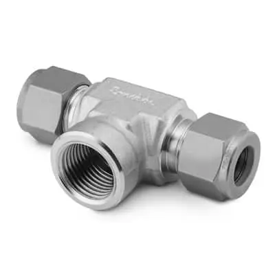 Carbon Steel Swagelok Tube Fitting, Female Branch Tee, 1/4 in. Tube OD x 1/4 in. Tube OD x 1/4 in. Female NPT