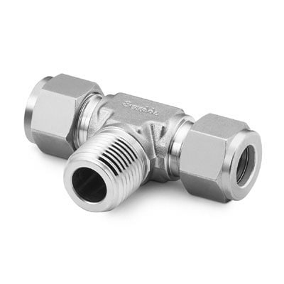 Stainless Steel Swagelok Tube Fitting, Male Branch Tee, 5/8 in. Tube OD x 5/8 in. Tube OD x 1/2 in. Male NPT