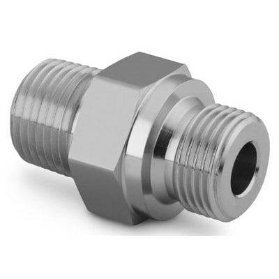 Stainless Steel Pipe Fitting, Hex Nipple, 3/4 in. Male NPT x 3/4 in. Male ISO Parallel Thread, Straight Shoulder