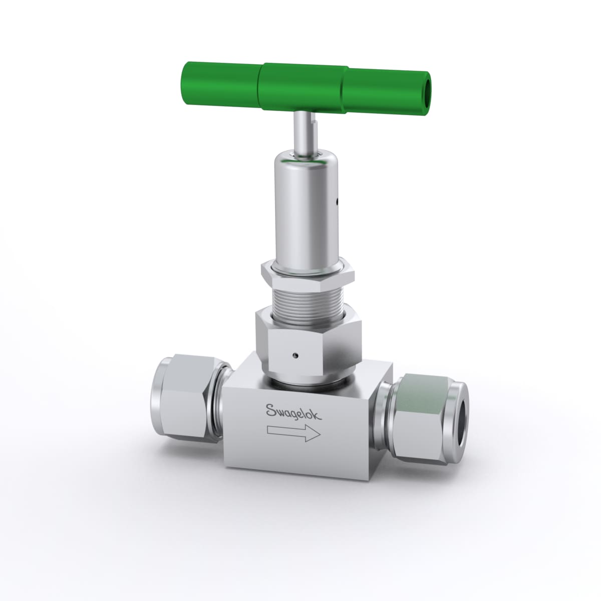 Stainless Steel Bellows Sealed Valve, Gasketed, Spherical Stem Tip, 12 mm Swagelok Tube Fitting