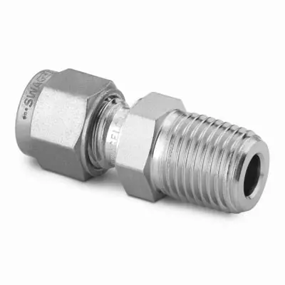 Stainless Steel Swagelok Tube Fitting, Male Connector, 16 mm Tube OD x 1/2 in. Male ISO Tapered Thread