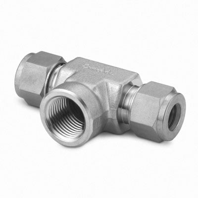 Stainless Steel Swagelok Tube Fitting, Female Branch Tee, 16 mm Tube OD x 16 mm Tube OD x 1/2 in. Female NPT