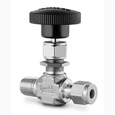 Stainless Steel Integral Bonnet Needle Valve, 0.37 Cv, 1/4 in. MNPT x 1/4 in. Swagelok Tube Fitting, PCTFE Stem Tip