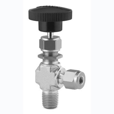 Stainless Steel Integral Bonnet Angle-Pattern Needle Valve, 1/4 in. MNPT x 1/4 in. Swagelok Tube Fitting, Regulating Ste