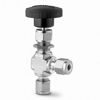 Stainless Steel Integral Bonnet Angle-Pattern Needle Valve, 8 mm Swagelok Tube Fitting, Regulating Stem