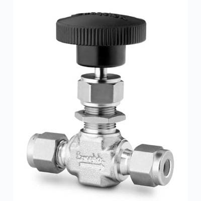 Stainless Steel Integral Bonnet Needle Valve, 0.37 Cv, 1/4 in. Swagelok Tube Fitting, Vee Stem, PEEK Packing