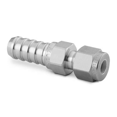 Stainless Steel Hose Connector, 1/8 in. Swagelok Tube Fitting, 1/4 in. Hose ID