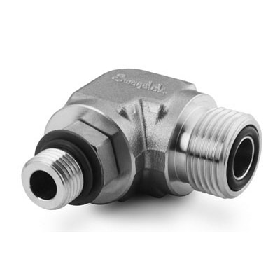 316 Stainless Steel VCO O-Ring Face Seal Fitting, Male SAE/MS Positionable Elbow, 1/4 in. VCO Fitting x 7/16-20 Straight