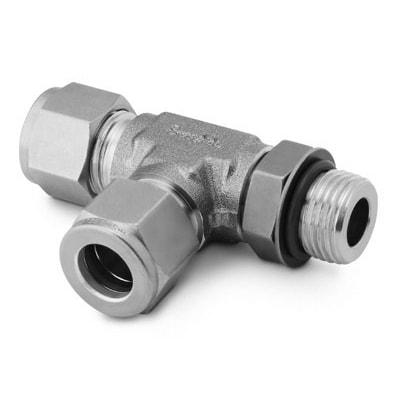 Stainless Steel Swagelok Tube Fitting, Positionable Male Run Tee, 1/4 in. Tube OD x 7/16-20 Male SAE/MS Straight Thread