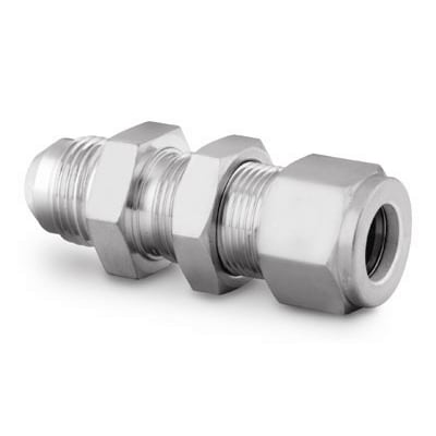 Stainless Steel Swagelok Tube Fitting, Bulkhead Union, 1/4 in. Tube OD x 1/4 in. AN Tube Flare