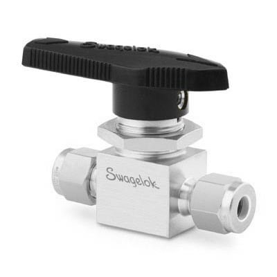 Swagelok Stainless Steel 1-Piece 40G Series Ball Valve, 0.6 Cv, 1/4 in. Swagelok Tube Fitting, SilcoNertTM 2000 coated wetted components