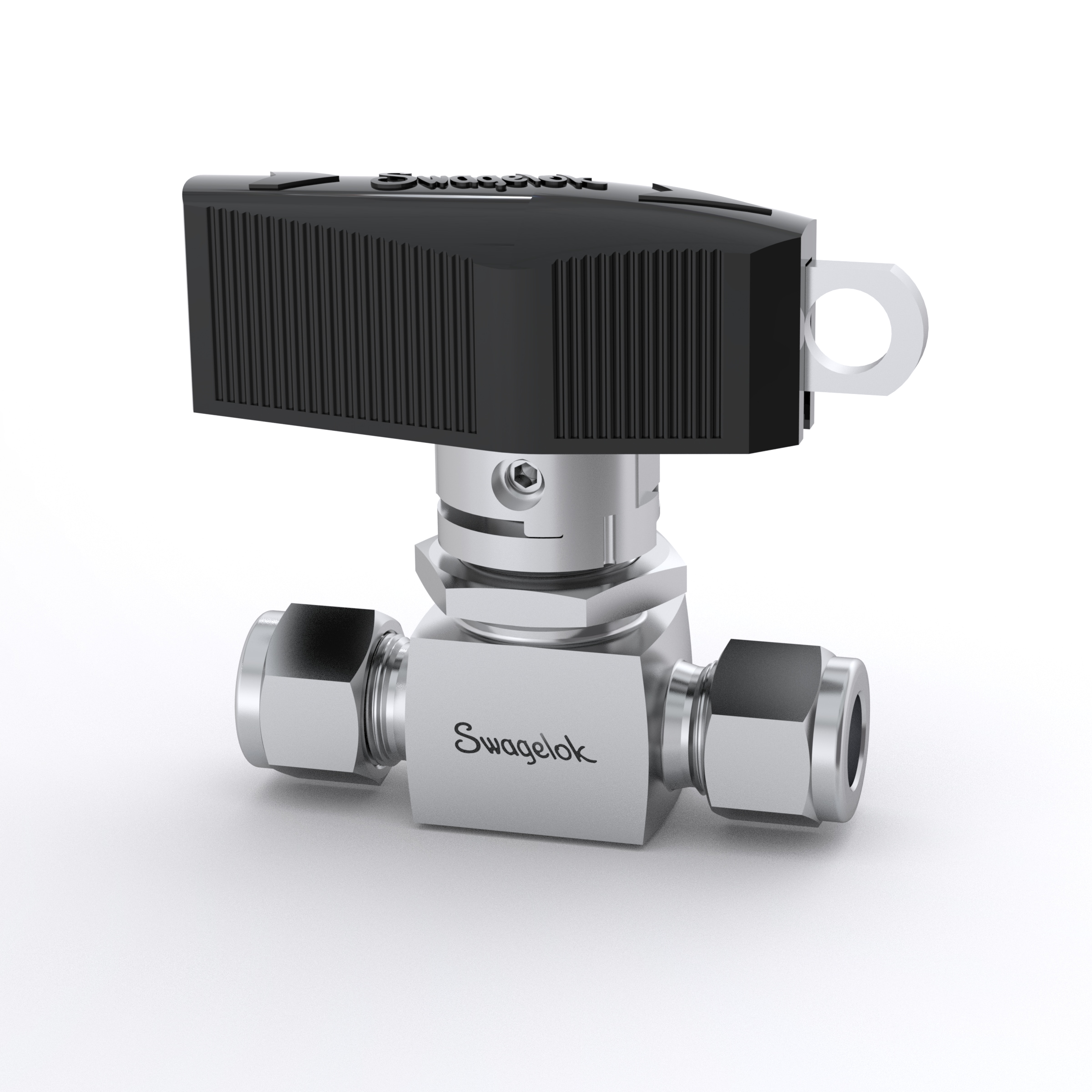 Stainless Steel 1-Piece 40G Series Ball Valve, 1.4 Cv, 1/4 in. Swagelok Tube Fitting, Latch Lock Handle