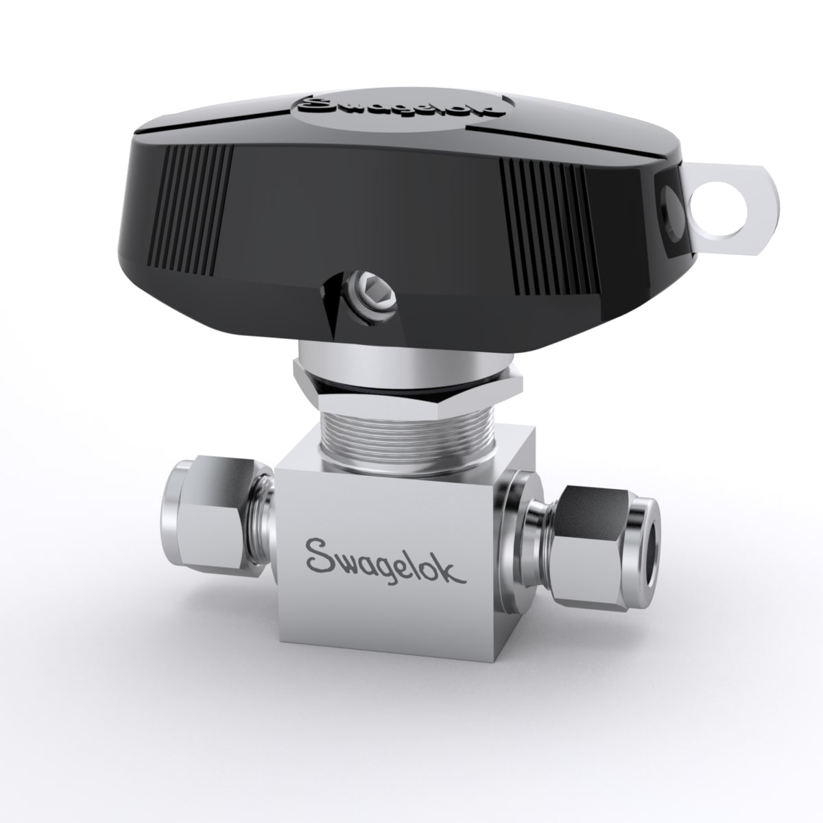 Stainless Steel 1-Piece 40 Series Ball Valve, 6.0 Cv, 3/8 in. Swagelok Tube Fitting, Latch Lock Closed Handle