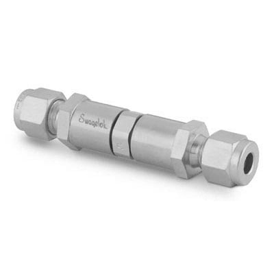 Stainless Steel Poppet Check Valve, Adjustable Pressure, 1/4 in. Swagelok Tube Fitting, 150 to 350 psig (10.4 to 24.2 ba