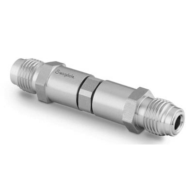 Stainless Steel Poppet Check Valve, Adjustable Pressure, 1/4 in. Swagelok VCR Fitting, 3 to 50 psig (0.21 to 3.5 bar)