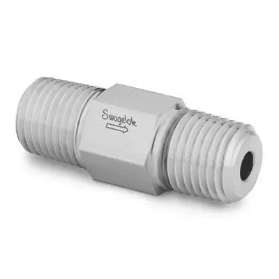 Swagelok Stainless Steel 1-Piece Poppet Check Valve, Fixed Pressure, 1/4 in. MNPT, 1 psig (0.07 bar), Kalrez O-Ring