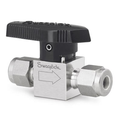 Swagelok Stainless Steel Quarter Turn Instrument Plug Valve, 1/4 in. Swagelok Tube Fitting, 1.6 Cv, Black Handle