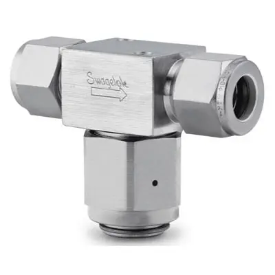 Stainless Steel Tee-Type Particulate Filter, 1/4 in. Swagelok Tube Fitting, 7 Micron Pore Size