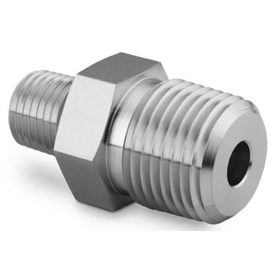 Stainless Steel Pipe Fitting, Hex Reducing Nipple, 3/8 in. Male NPT x 1/8 in. Male NPT