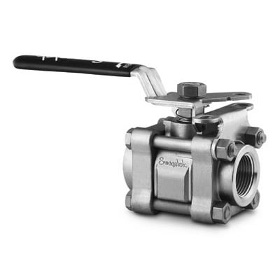 Swagelok Stainless Steel 3-Piece 60 Series Ball Valve, Reinforced PTFE Seats, 1/4 in. FNPT, Locking Lever Handle