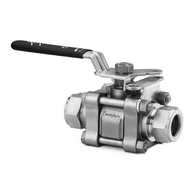 Stainless Steel 3-Piece 60 Series Ball Valve, Reinforced PTFE Seats, 3/8 in. Swagelok Tube Fitting, Locking Oval Handle