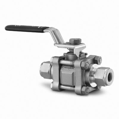 Swagelok Stainless Steel 3-Piece 60 Series Ball Valve, Reinforced PTFE Seats, 18 mm Swagelok Tube Fitting