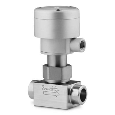 Stainless Steel Bellows Sealed Valve, Gasketed, PCTFE Stem Tip, 3/8 in. TSW and 1/2 in. TBW, SC-11 Cleaned, NC Actuator