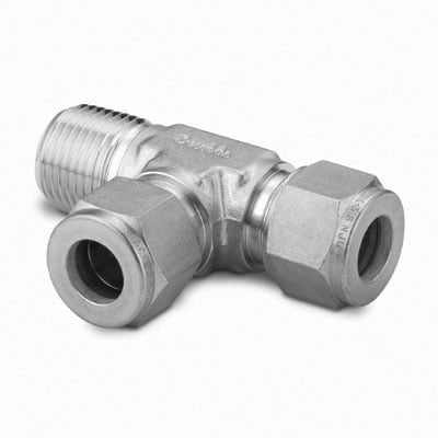 Stainless Steel Swagelok Tube Fitting, Male Run Tee,  6 mm Tube OD x 1/8 in. Male NPT x 6 mm Tube OD