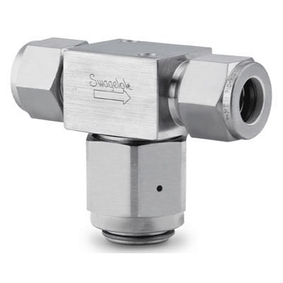 Stainless Steel Tee-Type Particulate Filter, 6 mm Swagelok Tube Fitting, 0.5 Micron Pore Size