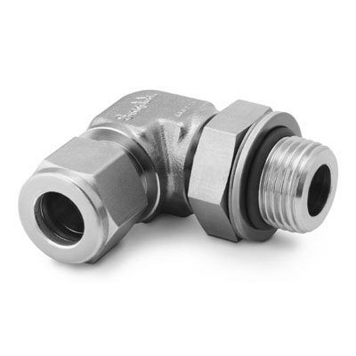 Stainless Steel Swagelok Tube Fitting, Positionable Male Elbow, 1/2 in. Tube OD x 1/4 in. Male ISO Parallel Thread
