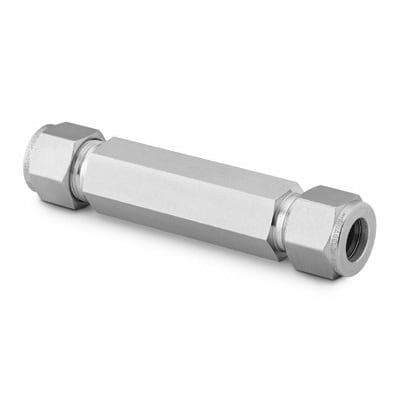 Stainless Steel Swagelok Tube Fitting, Bored-Through Union, 1/2 in. Tube OD, 3.5 in. Overall Length
