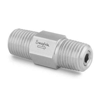 Swagelok Stainless Steel 1-Piece Poppet Check Valve, Adjustable Pressure, 1/2 in. MNPT, 50 to 150 psig (3.5 to 10.4 bar)