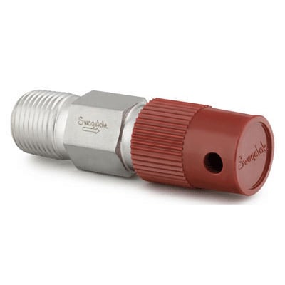 Stainless Steel 1-Piece Poppet Check Valve, Adjustable Pressure, 1/2 in. MNPT, 50 to 150 psig (3.5 to 10.4 bar), Red Def