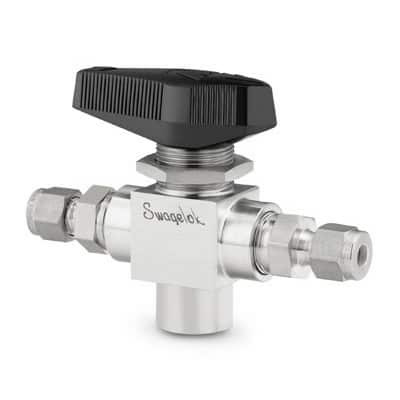 Swagelok Stainless Steel 3-Piece High Pressure Ball Valve, PEEK Seats, 1/4 in. Swagelok Tube Fitting