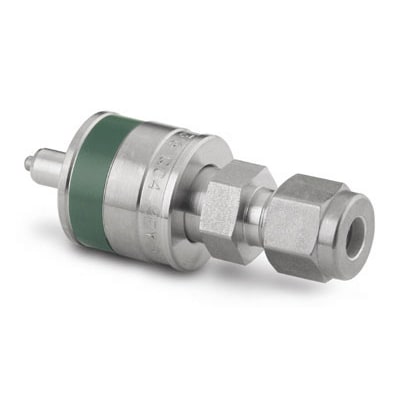 Swagelok Stainless Steel Instrumentation Quick Connect Stem with Valve, 0.2 Cv, 1/4 in. Swagelok Tube Fitting, Green Key