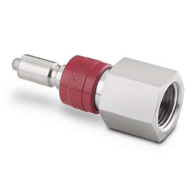 Stainless Steel Instrumentation Quick Connect Stem with Valve, 0.2 Cv, 1/4 in. Female NPT, Perfluorocarbon FFKM O-ring